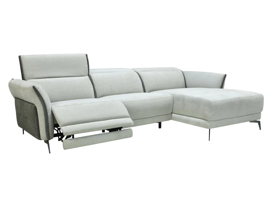 Canapé D'angle Droit Relax électrique En Tissu Gris Clair Et Gris Anthracite GERALDINE – Image 6