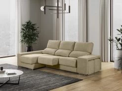 Canapé D'angle Gauche Relax En Tissu Beige Avec Têtières FERNANDO