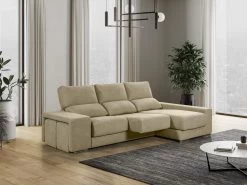 Canapé D'angle Droit Relax En Tissu Beige Avec Têtières FERNANDO