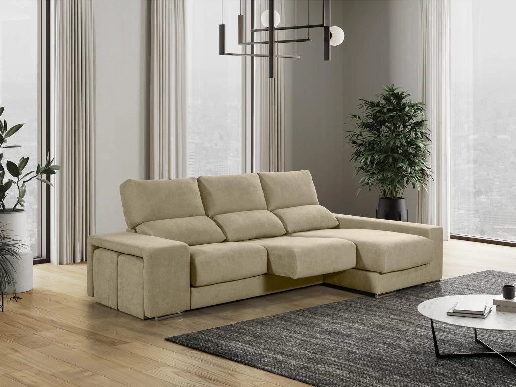 Canapé D'angle Droit Relax En Tissu Beige Avec Têtières FERNANDO