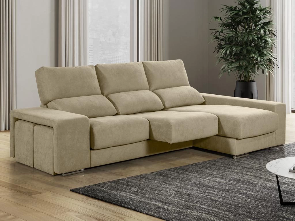 Canapé D'angle Droit Relax En Tissu Beige Avec Têtières FERNANDO – Image 5