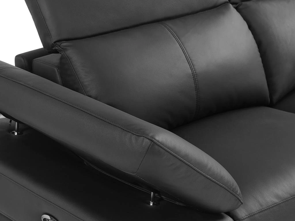 Canapé D'angle Droit Relax électrique En Cuir De Vachette Noir PUNO II – Image 8