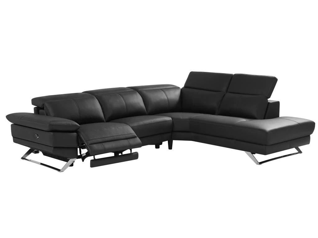 Canapé D'angle Droit Relax électrique En Cuir De Vachette Noir PUNO II – Image 5