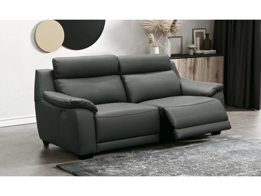 Canapé 3 Places Avec 2 Relax En 100% Tout Cuir épais Luxe Italien - 2 Relax électriques, Anthracite. BERN