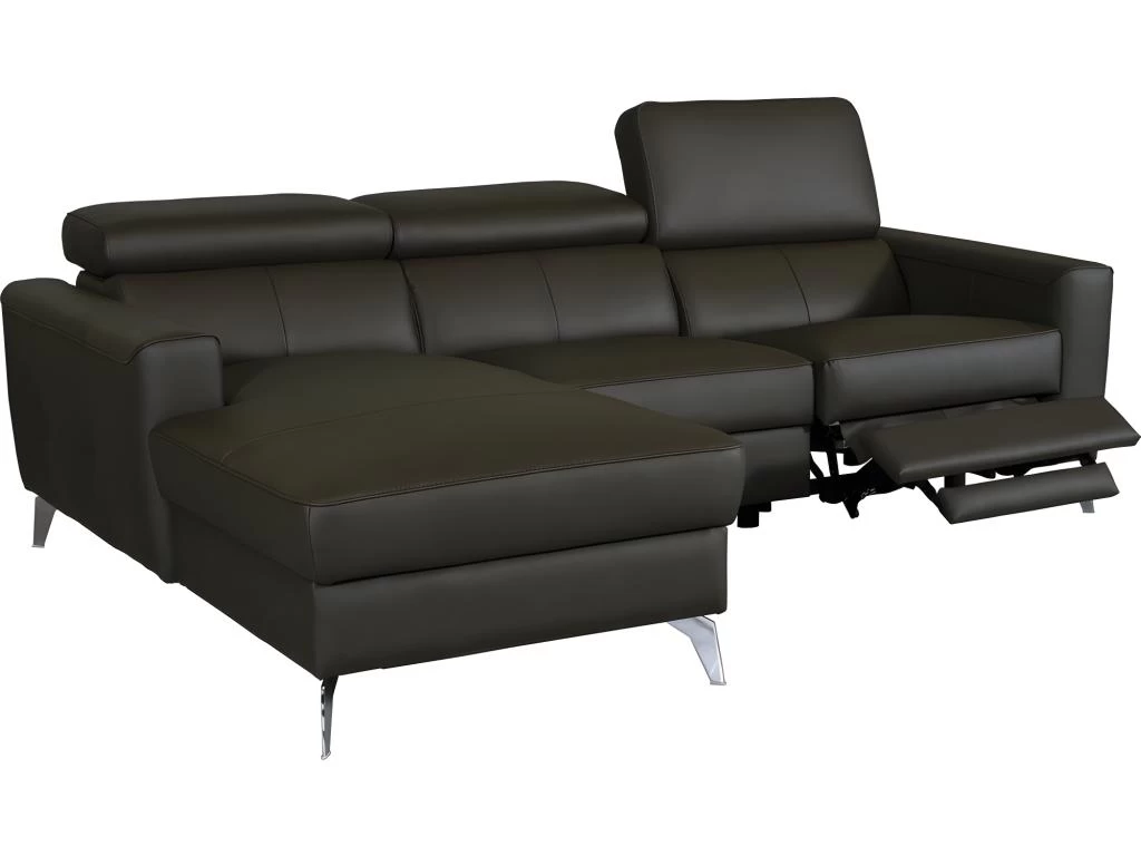 Canapé D'angle En Cuir Italien De Luxe 5 Places BOTERO, Avec Relax électrique, Chocolat, Angle Gauche – Image 5