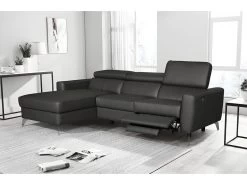 Canapé D'angle En Cuir Italien De Luxe 5 Places BOTERO, Avec Relax électrique, Noir, Angle Gauche