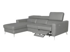 Canapé D'angle En Cuir Italien De Luxe 5 Places BOTERO, Avec Relax électrique, Gris Clair, Angle Gauche