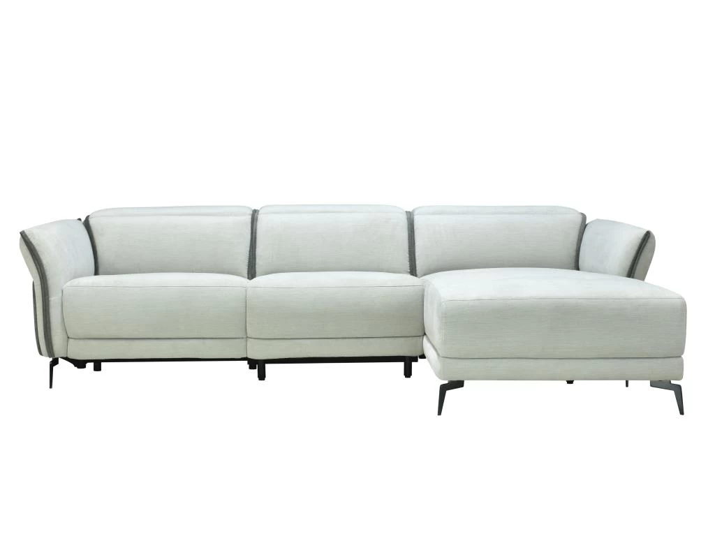 Canapé D'angle Droit Relax électrique En Tissu Gris Clair Et Gris Anthracite GERALDINE – Image 3