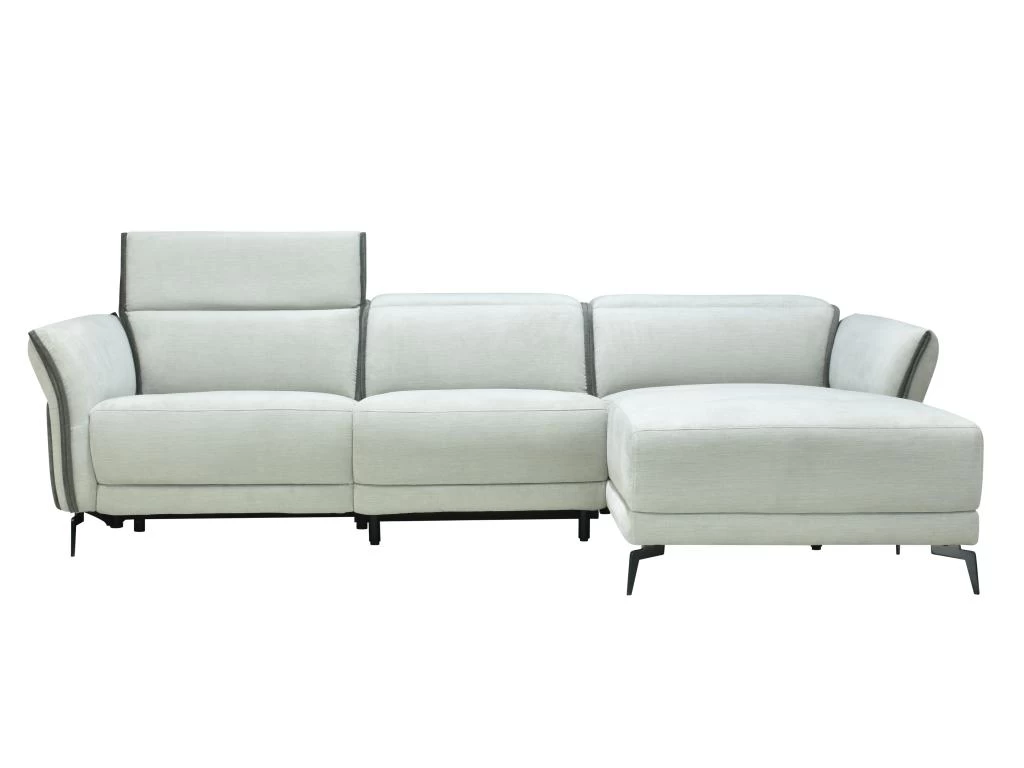 Canapé D'angle Droit Relax électrique En Tissu Gris Clair Et Gris Anthracite GERALDINE – Image 5