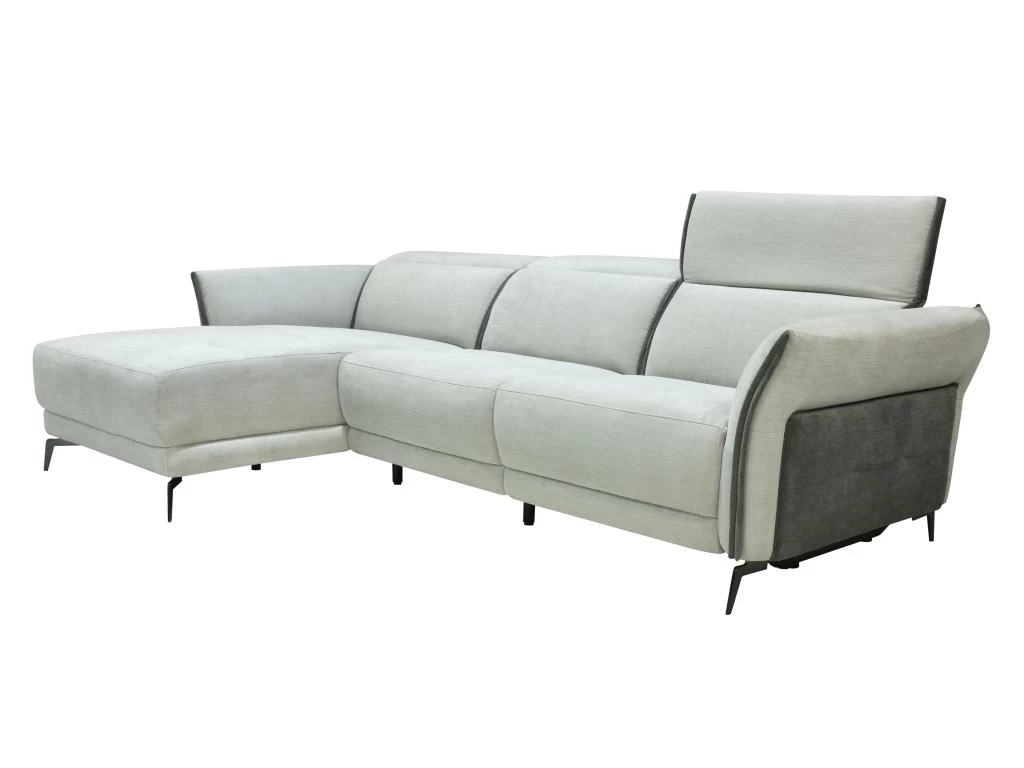 Canapé D'angle Gauche Relax électrique En Tissu Gris Clair Et Gris Anthracite GERALDINE – Image 2