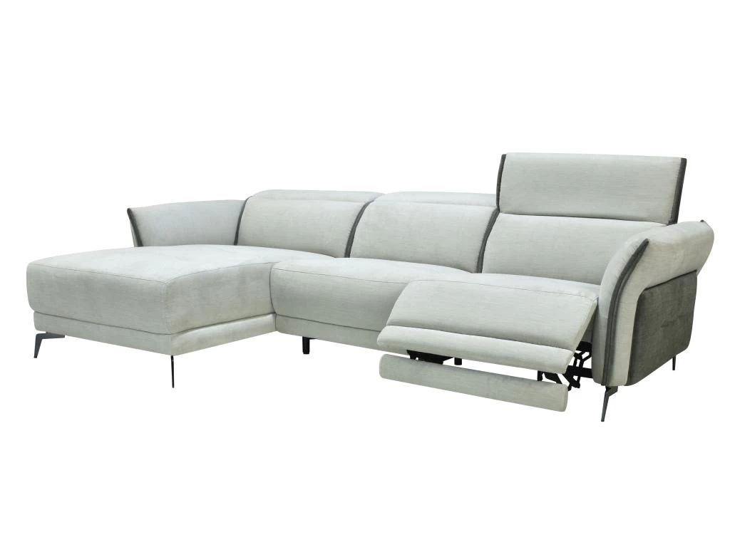 Canapé D'angle Gauche Relax électrique En Tissu Gris Clair Et Gris Anthracite GERALDINE – Image 9