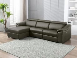 Canapé D'angle Relax électrique En Cuir Supérieur Taupe PEDRERA - Angle Gauche