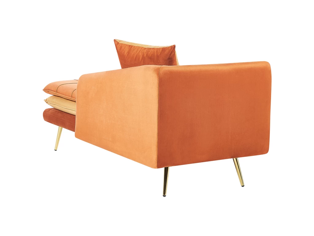 Chaise Longue Côté Gauche En Velours Orange Et Pieds Dorés GONESSE – Image 5