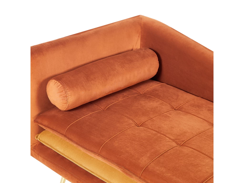Chaise Longue Côté Gauche En Velours Orange Et Pieds Dorés GONESSE – Image 6