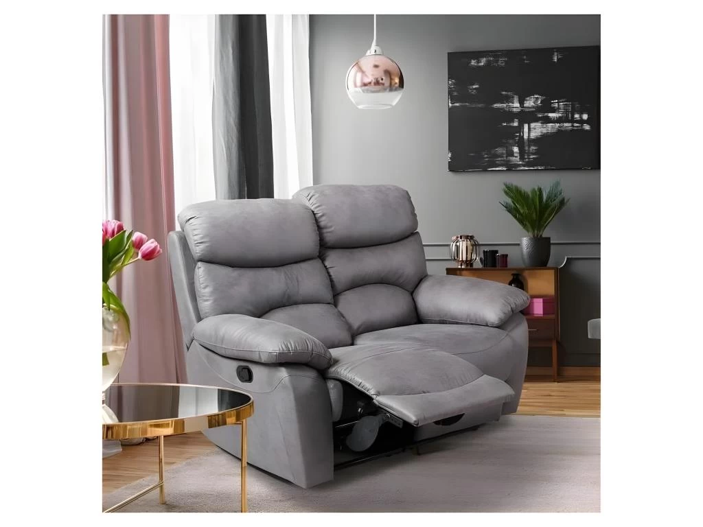 Canapé 2 Places Relax Manuel - Tissu Gris - SOBRAL – Image 2
