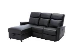 Canapé D'angle Gauche Avec Rangement Avec 1 Place Relax électrique - Cuir Et Simili Noir Cuir - JESS