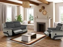 Canapé 3 Places Relax En Microfibre Anthracite Et Bandes Gris Clair TALCA