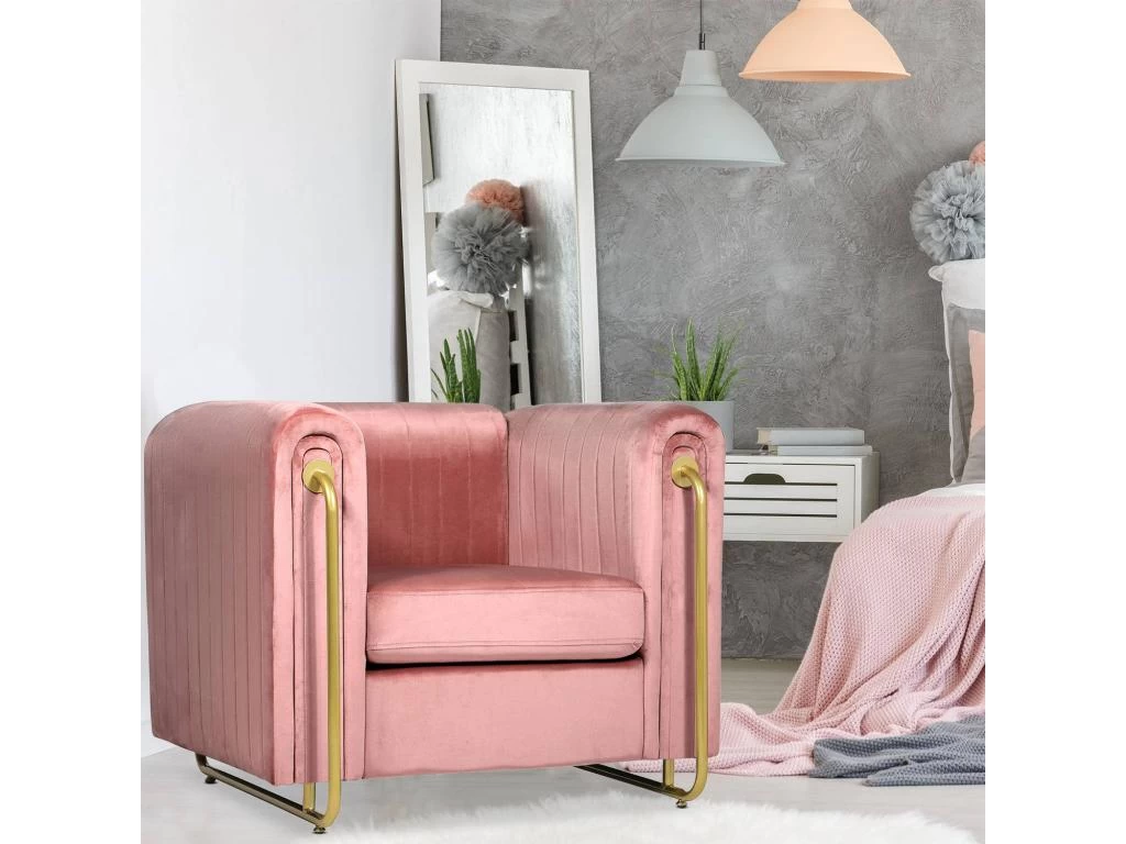 Fauteuil Art Déco Edward Cadre En Métal Doré Et Velours Rose – Image 5