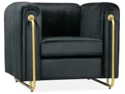 Fauteuil Art Déco Edward Cadre En Métal Doré Et Velours Noir