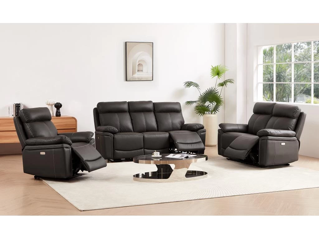 Canapé 2 Places Relax électrique En Cuir ISIRIS - Marron