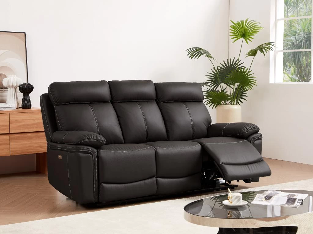 Canapé 3 Places Relax électrique En Cuir ISIRIS - Marron – Image 9