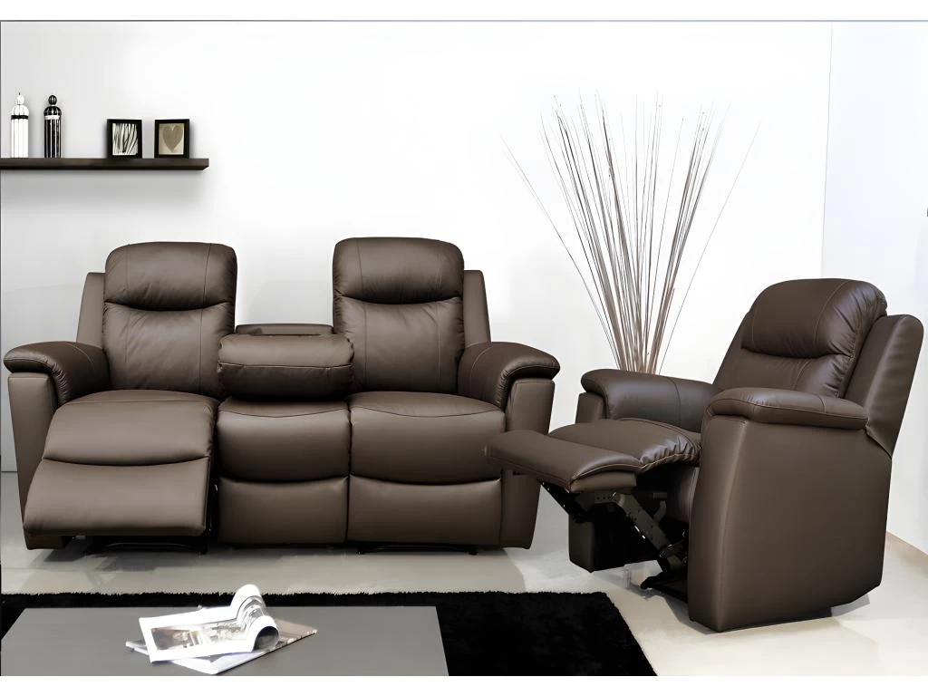 Canapé 2 Places Relax EVASION En Cuir - Gris Clair – Image 12