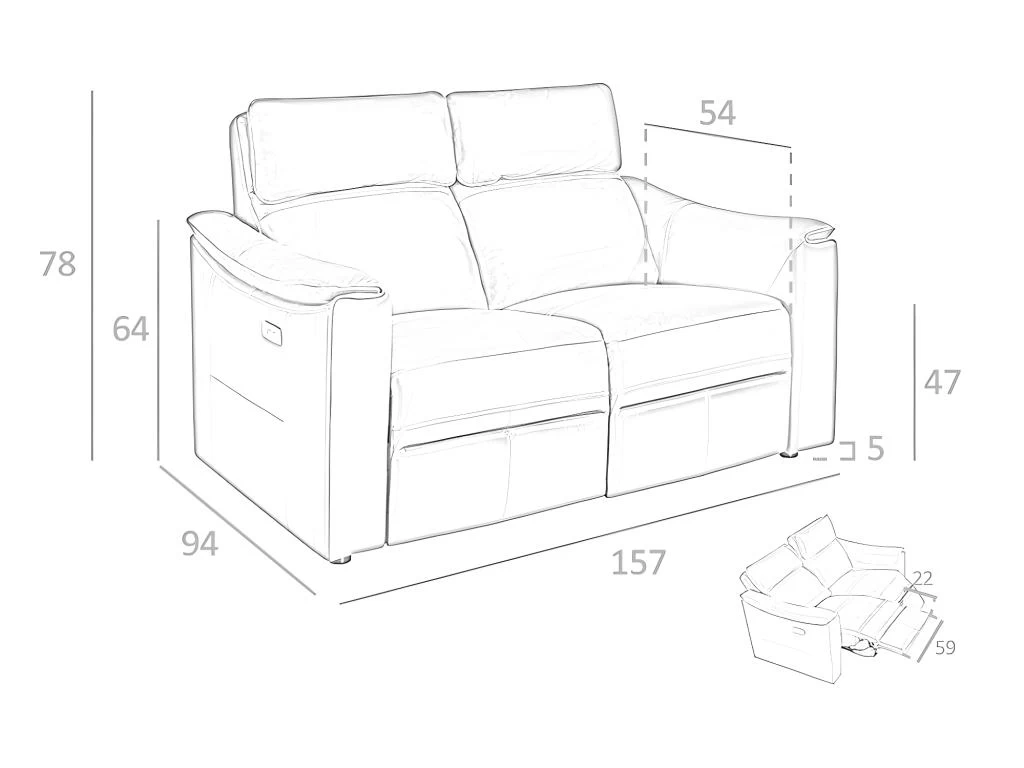 Canapé 2 Places En Cuir Brun Avec Relax 6165 ANGEL CERDA – Image 5