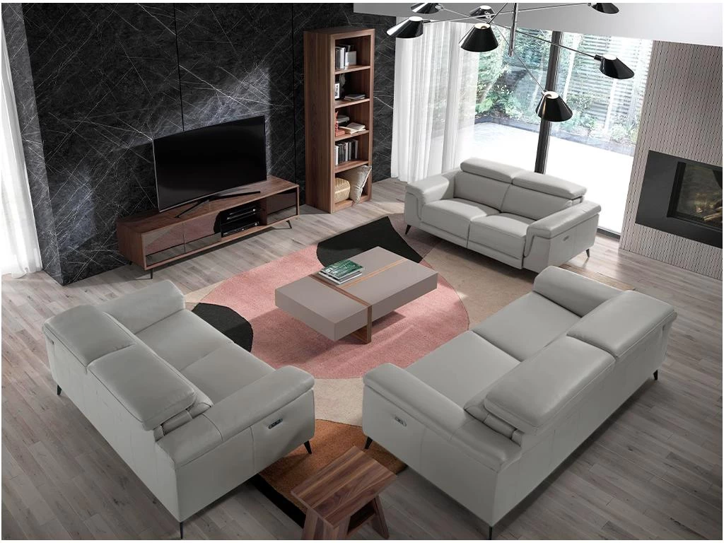 Canapé 3 Places Rembourré En Cuir Gris 6108 ANGEL CERDA – Image 4