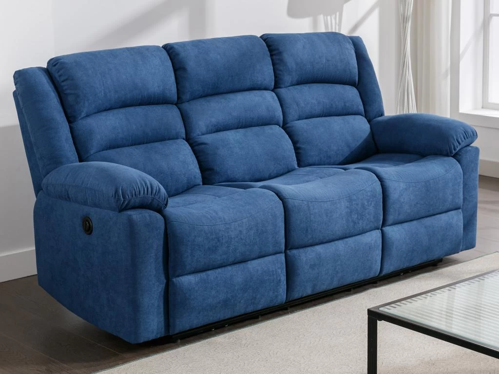 Canapé 3 Places Relax électrique En Tissu Bleu BUROLO – Image 10