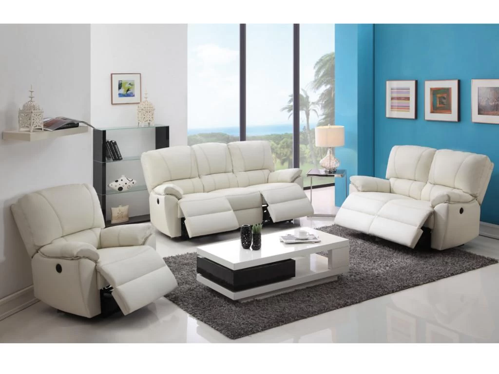 Canapé 2 Places Relax électrique En Cuir MARCIS - Ivoire – Image 6
