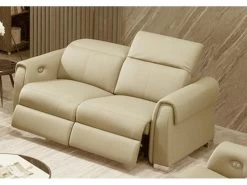 Canapé 3 Places Avec 2 Relax électriques En Cuir Italien Buffle TOPRELAX, Beige