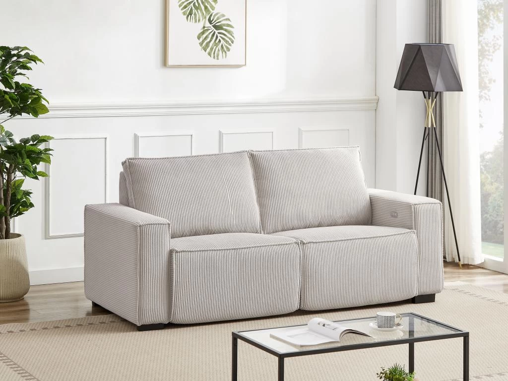 Canapé 3 Places Relax électrique En Velours Cotelé Gris Clair AMELIO