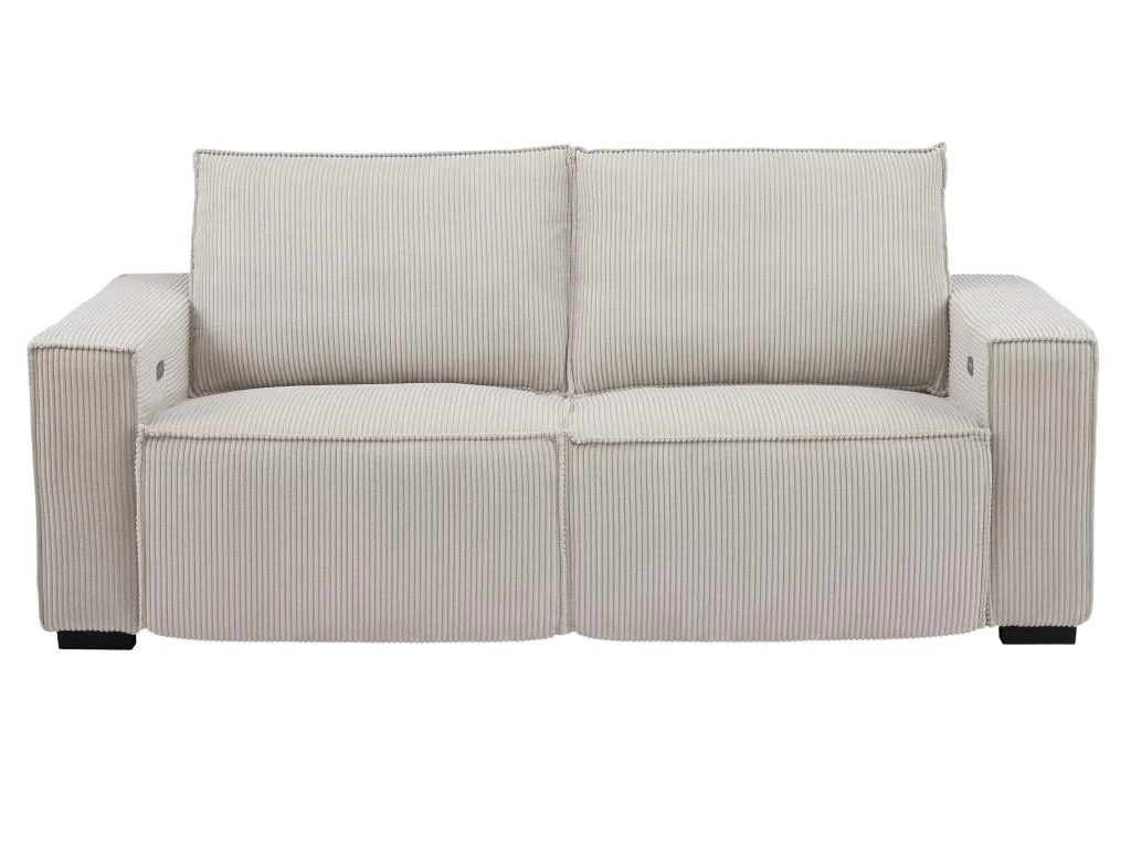 Canapé 3 Places Relax électrique En Velours Cotelé Gris Clair AMELIO – Image 3