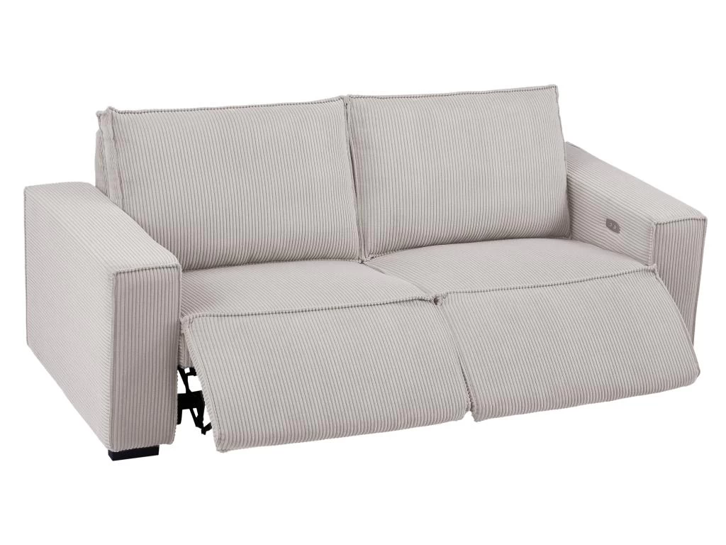 Canapé 3 Places Relax électrique En Velours Cotelé Gris Clair AMELIO – Image 5