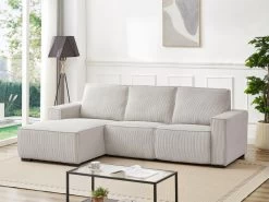 Canapé D'angle Gauche Relax électrique En Velours Cotelé Gris Clair AMELIO