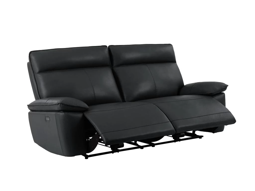 Canapé 3 Places Relax électrique En Cuir De Vachette Noir NOVENA – Image 5