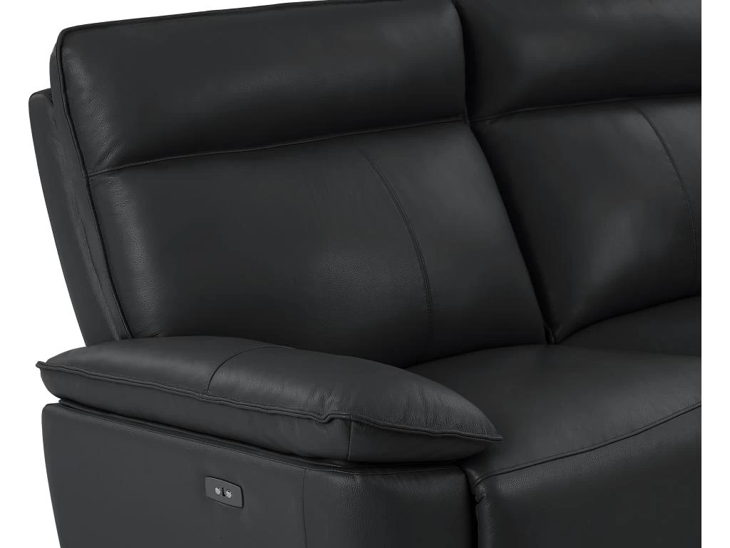Canapé 3 Places Relax électrique En Cuir De Vachette Noir NOVENA – Image 7