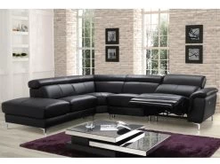 Canapé D'angle Relax électrique En Cuir SITIA - Noir - Angle Gauche