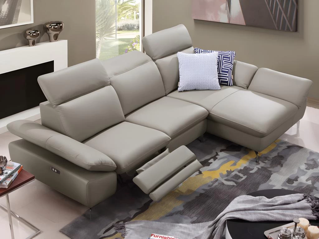 Canapé D'angle Relax électrique En Cuir De Buffle MARSALA - Taupe - Angle Droit – Image 3