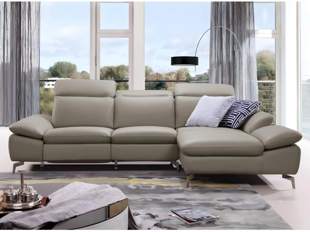 Canapé D'angle Relax électrique En Cuir De Buffle MARSALA - Taupe - Angle Droit – Image 2