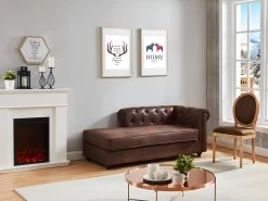 Méridienne Droite Chesterfield SHIREL En Microfibre Aspect Cuir Vieilli