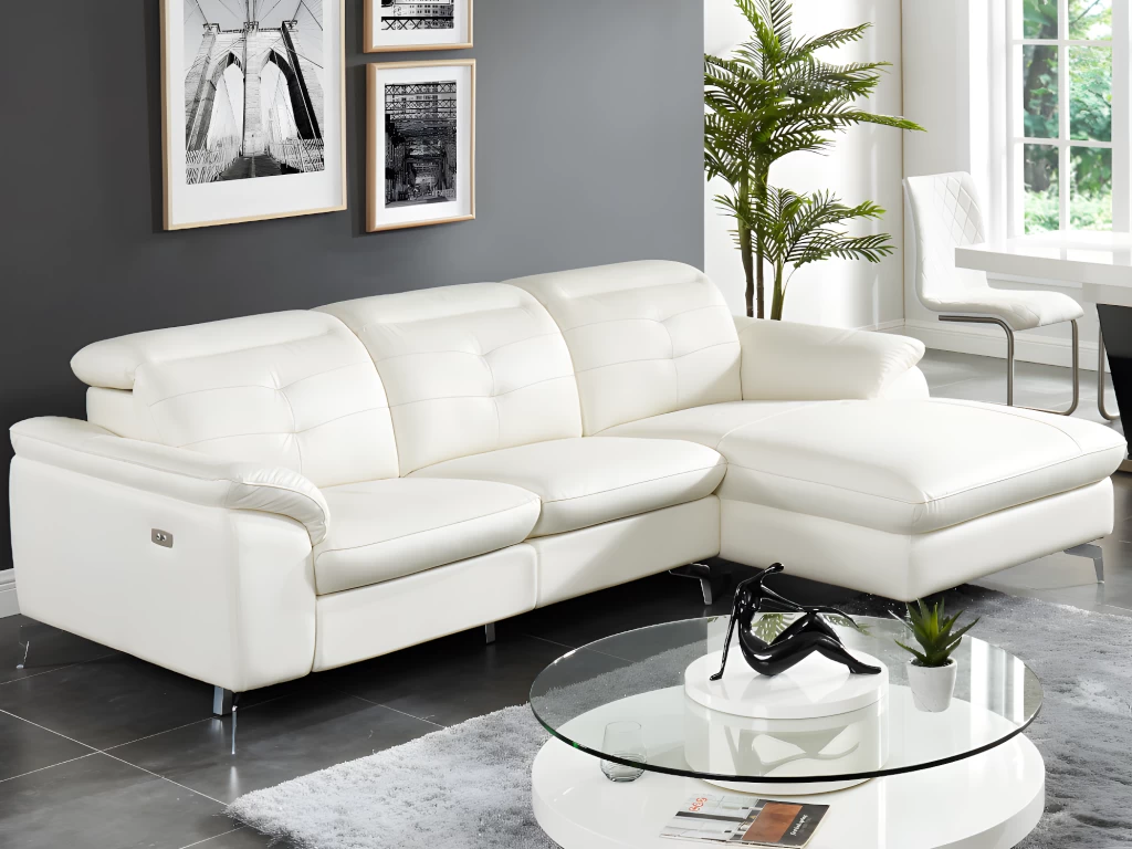 Canapé D'angle Relax électrique En Cuir De Buffle LISMORE - Ivoire - Angle Droit – Image 9