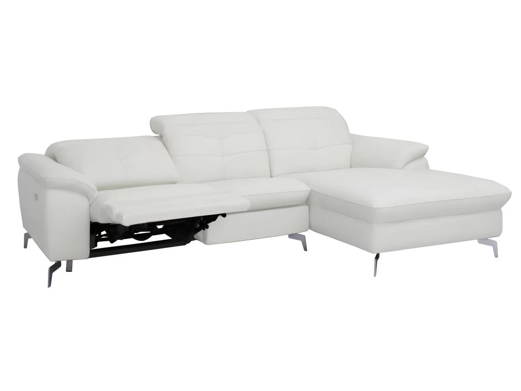 Canapé D'angle Relax électrique En Cuir De Buffle LISMORE - Ivoire - Angle Droit – Image 3