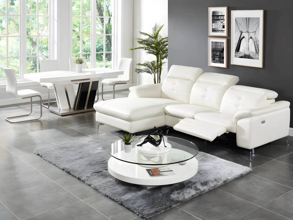 Canapé D'angle Relax électrique En Cuir De Buffle LISMORE - Ivoire - Angle Droit – Image 10