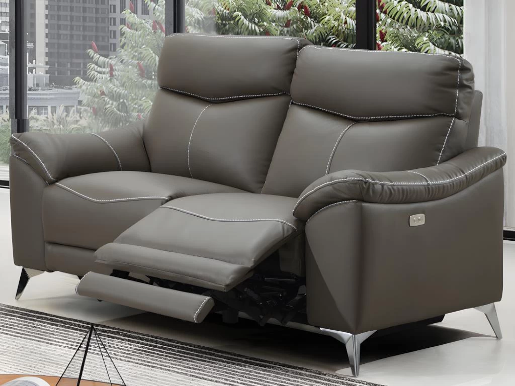 Canapé 2 Places Relax électrique En Cuir METRONOMYA - Taupe