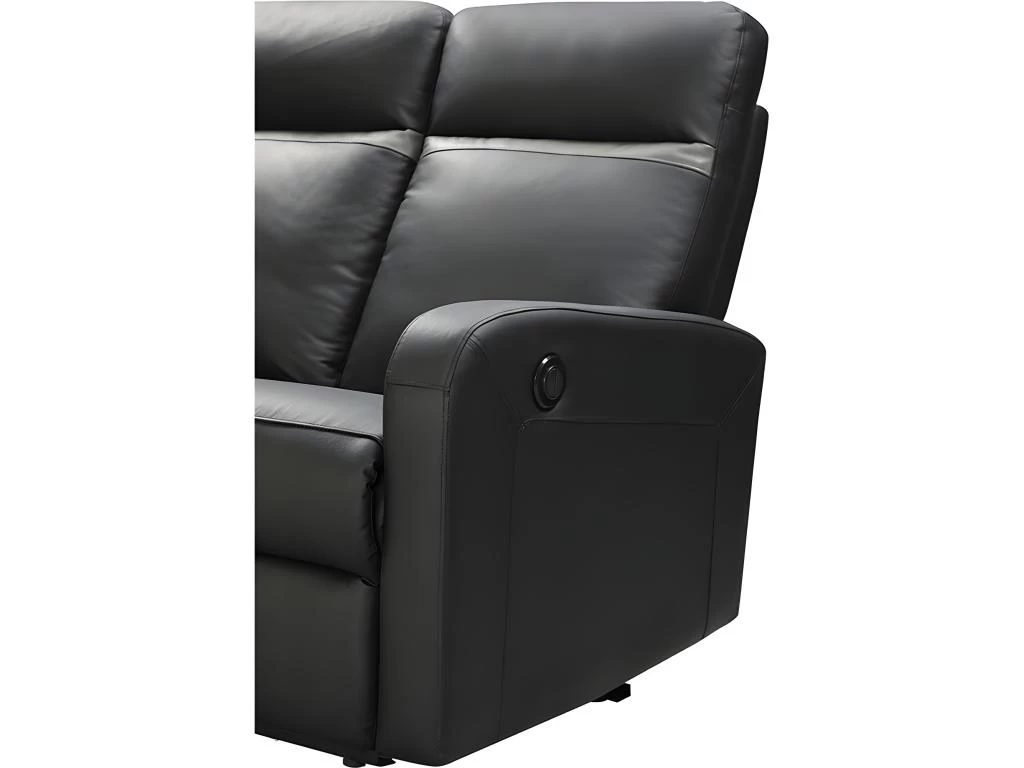 Canapé 2 Places Relax électrique En Cuir ABERDEEN - Noir Et Bande Anthracite – Image 5