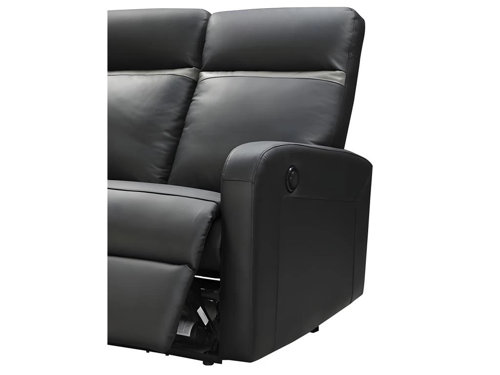 Canapé 2 Places Relax électrique En Cuir ABERDEEN - Noir Et Bande Anthracite – Image 4