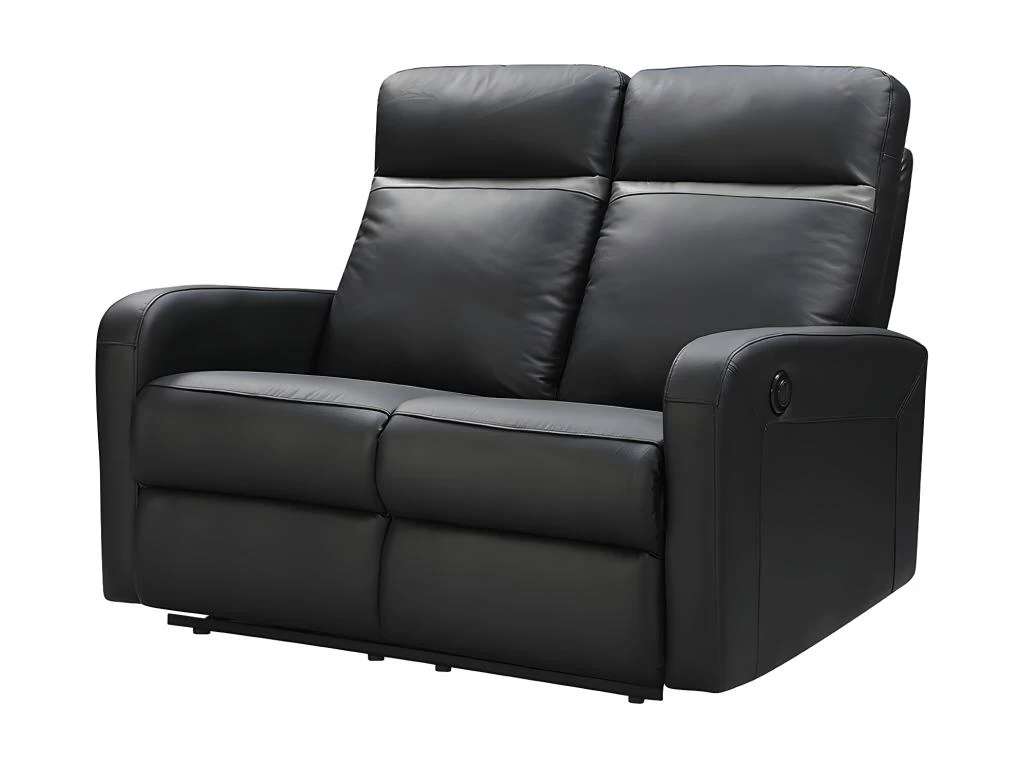 Canapé 2 Places Relax électrique En Cuir ABERDEEN - Noir Et Bande Anthracite