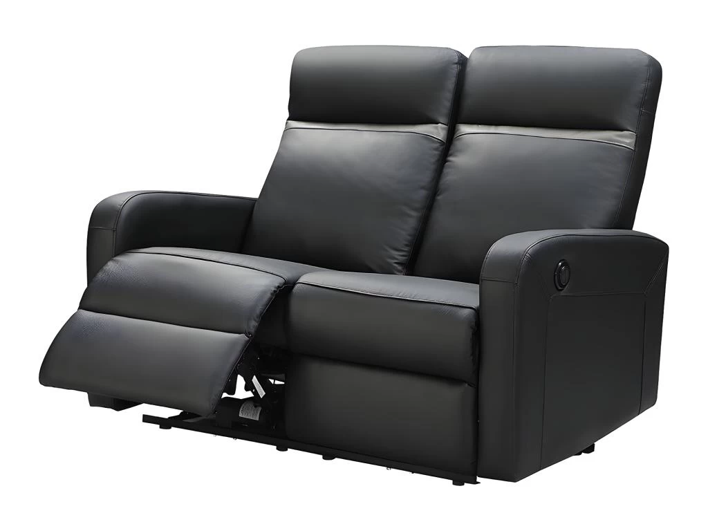 Canapé 2 Places Relax électrique En Cuir ABERDEEN - Noir Et Bande Anthracite – Image 3