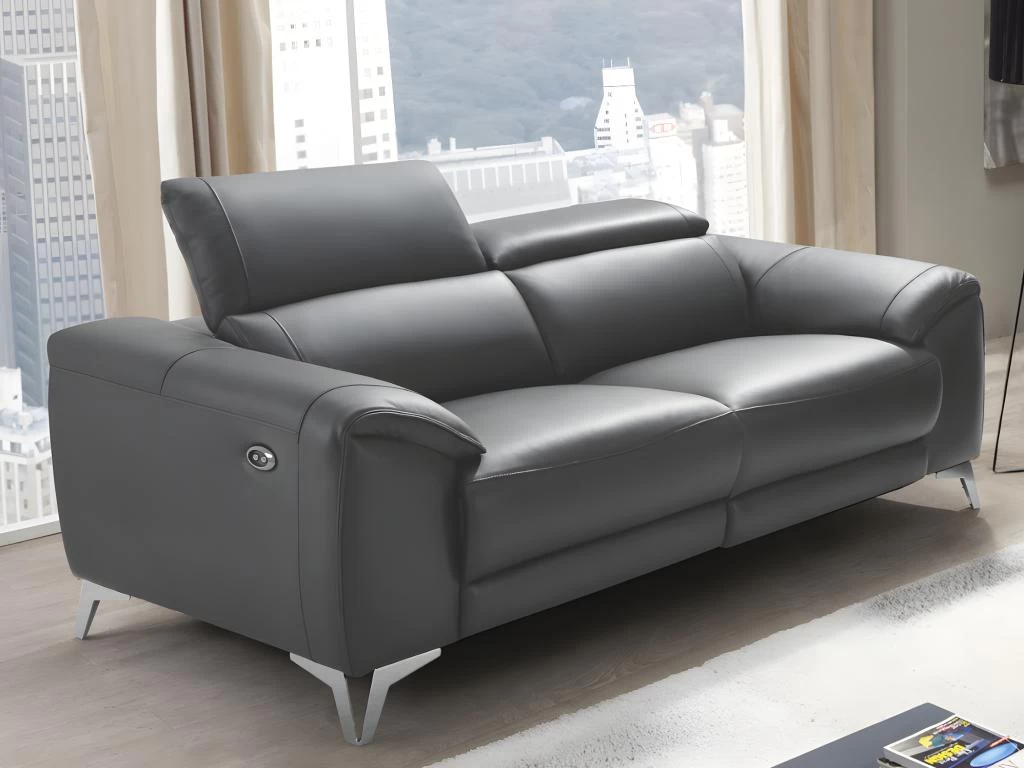 Canapé 3 Places Relax électrique En Cuir FRANSKA - Anthracite – Image 2